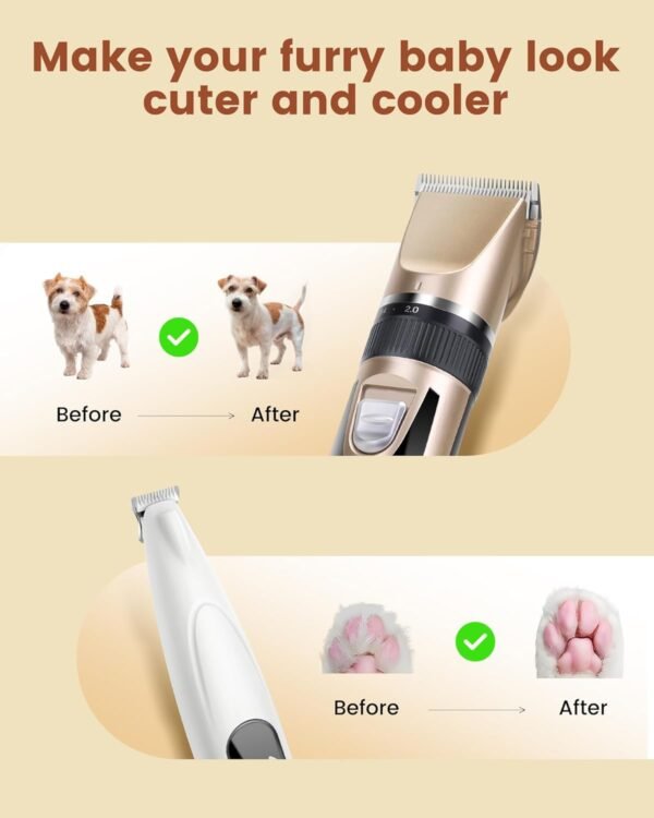 2-in-1 Rechargeable Dog Grooming Kit – Low-Noise Cordless Clippers & Paw Trimmer for Pets - Image 5